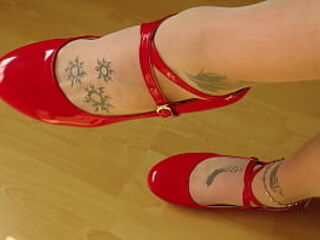 red patent mary janes nylons and anklet, shoeplay by Isabelle-Sandrine